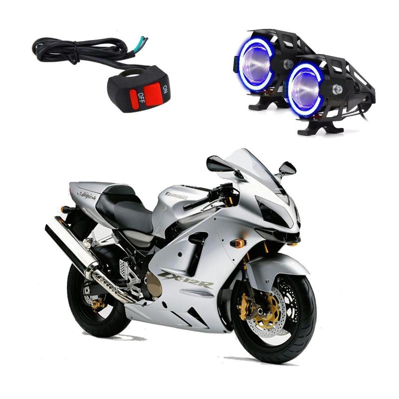 Par Farol de Milha Angel Eye U7 Azul para Moto Kawasaki NINJA ZX